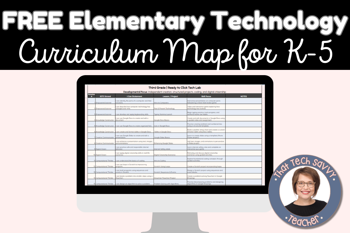 Free Elementary Technology Curriculum Map for K-5