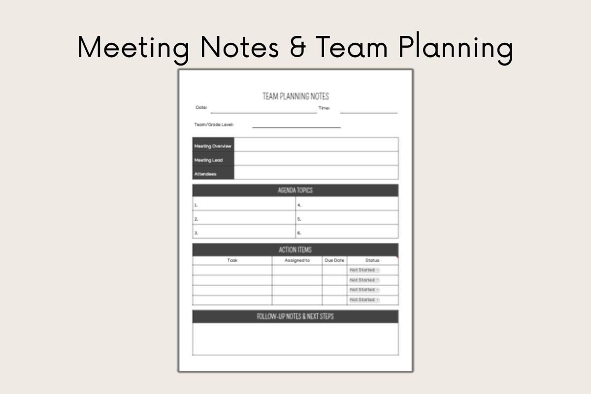 sample of meeting notes and team planning template