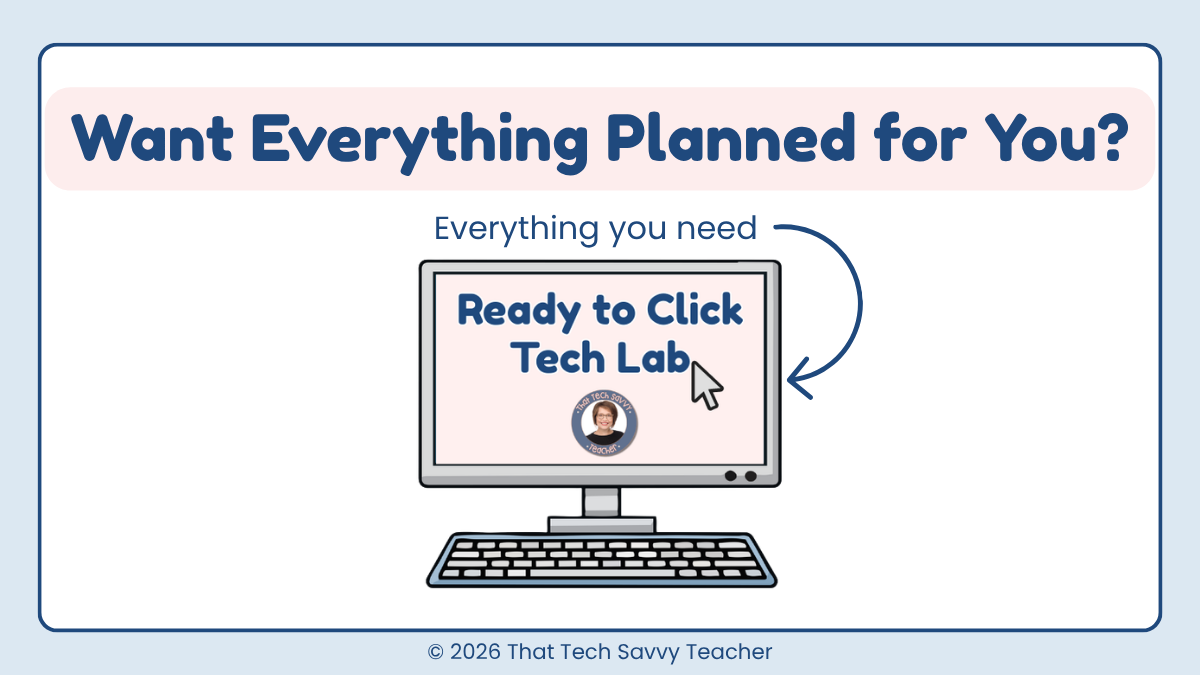 image of computer with Ready to Click Tech Lab text