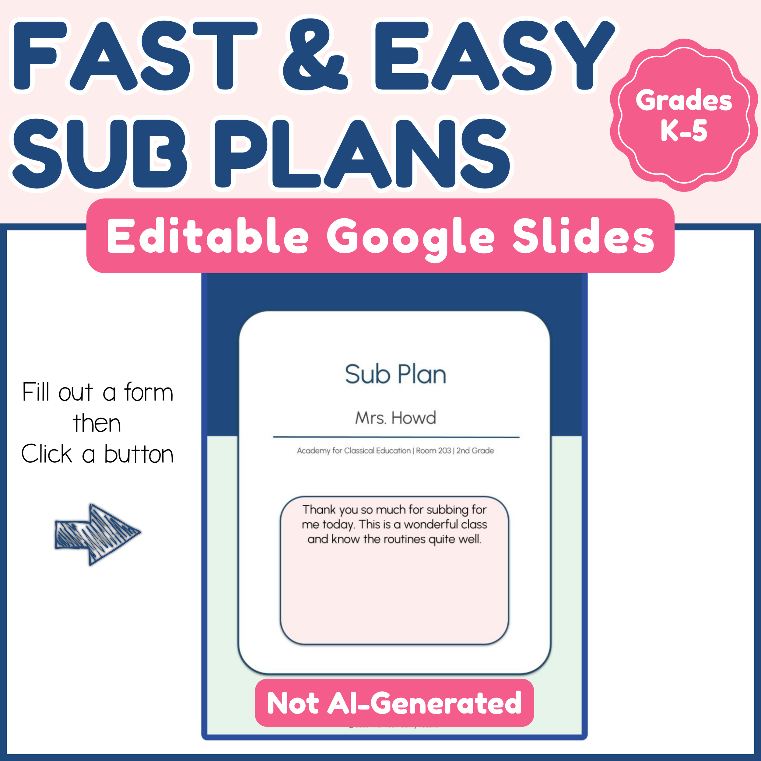 Fast & Easy Sub Plans for Elementary Teachers | Editable Google Slides