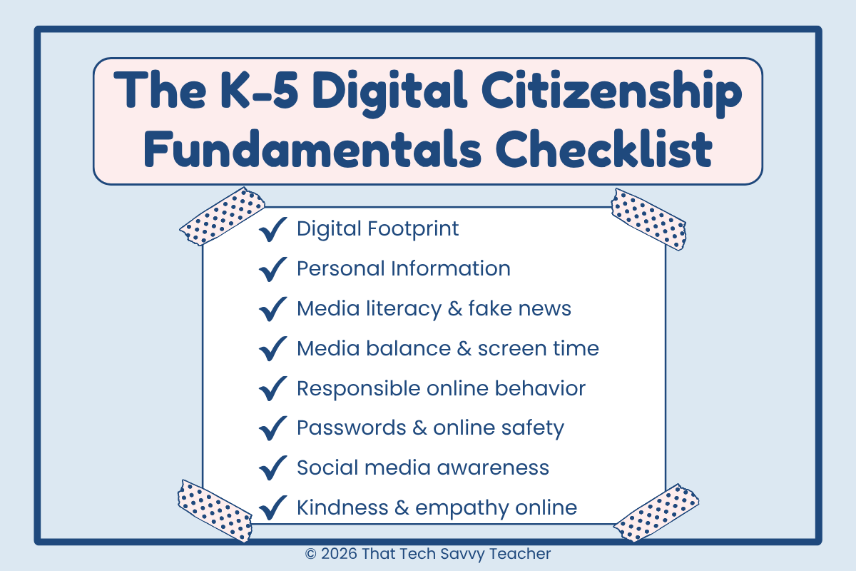 text graphic - list of digital fundamentals all K-5 students should learn