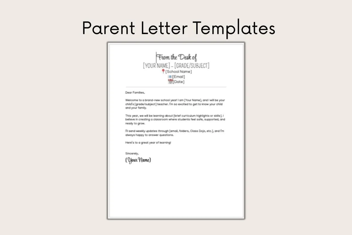 sample of parent letter template