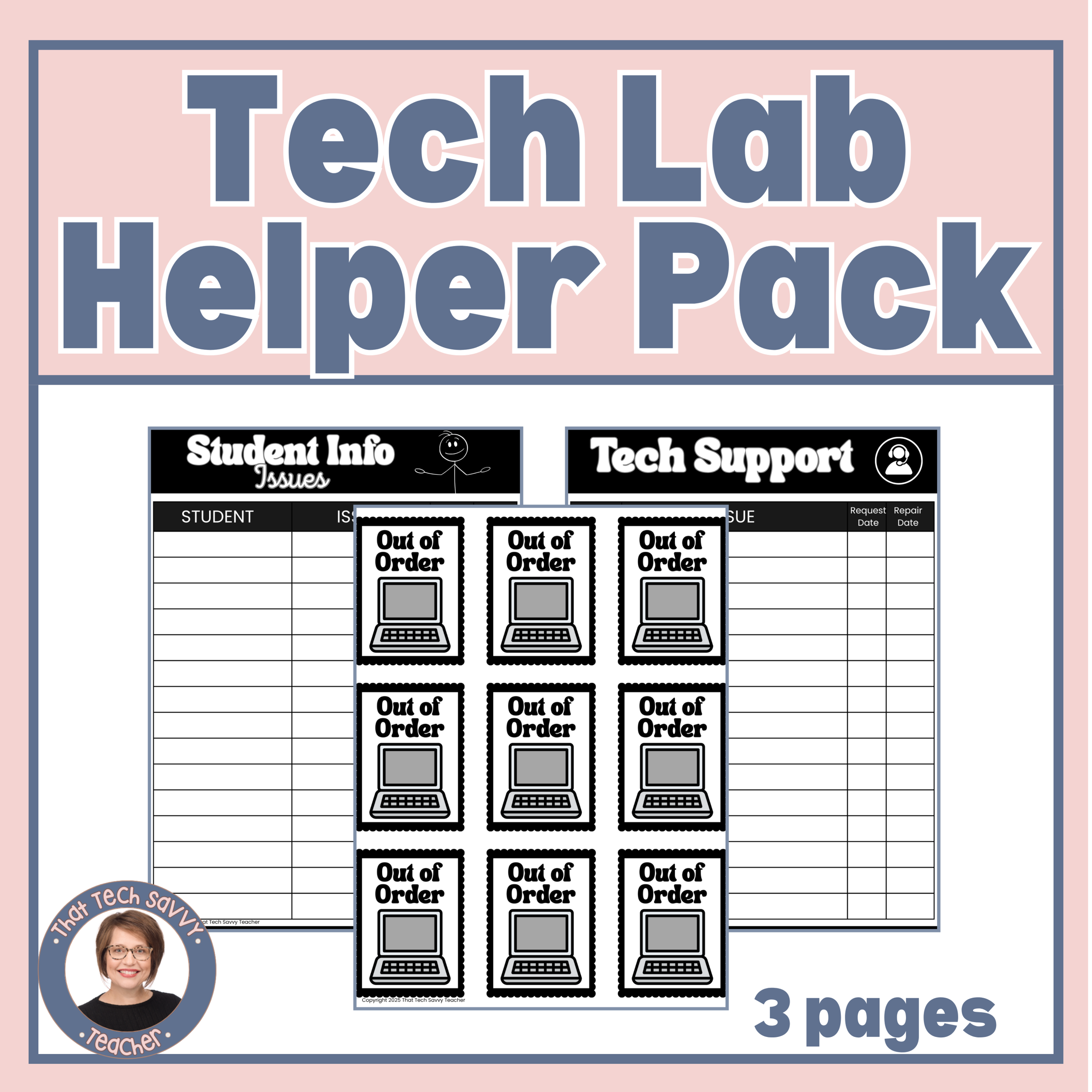 K-12 Tech Lab Helper Pack | Out of Order Tags & Repair Log Sheets
