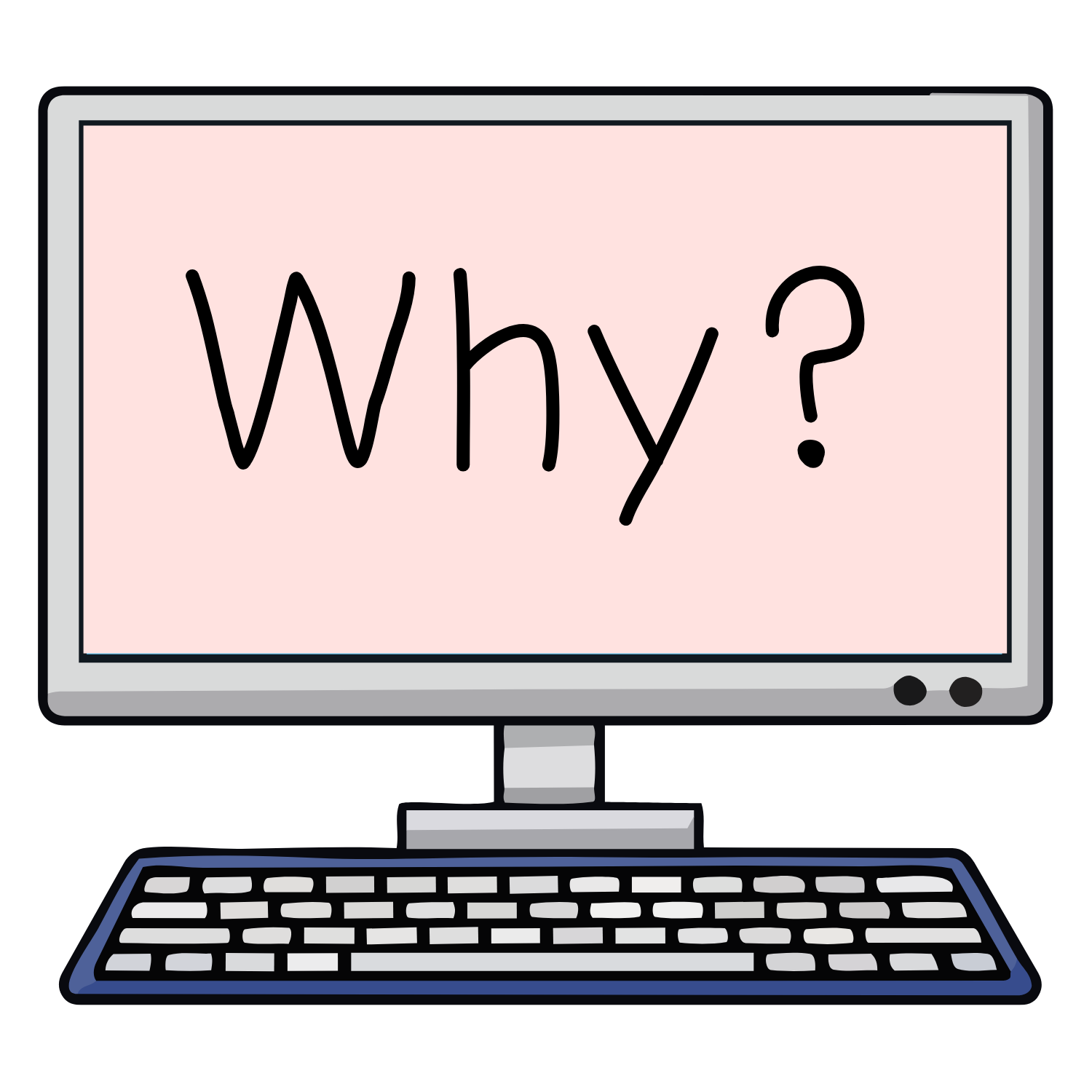 image of computer with word "why?" on screen
