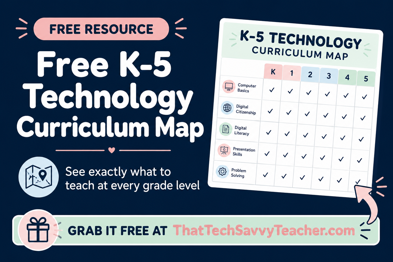 description of the free k-5 technology curriculum map