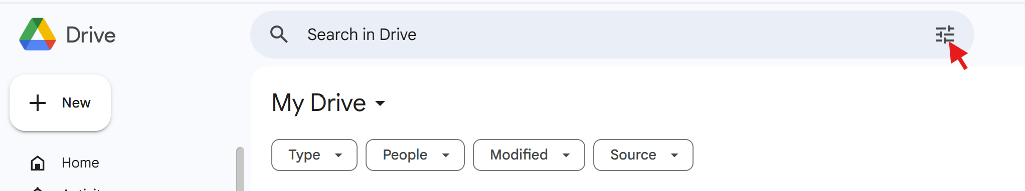 screenshot of search bar in Google Drive
