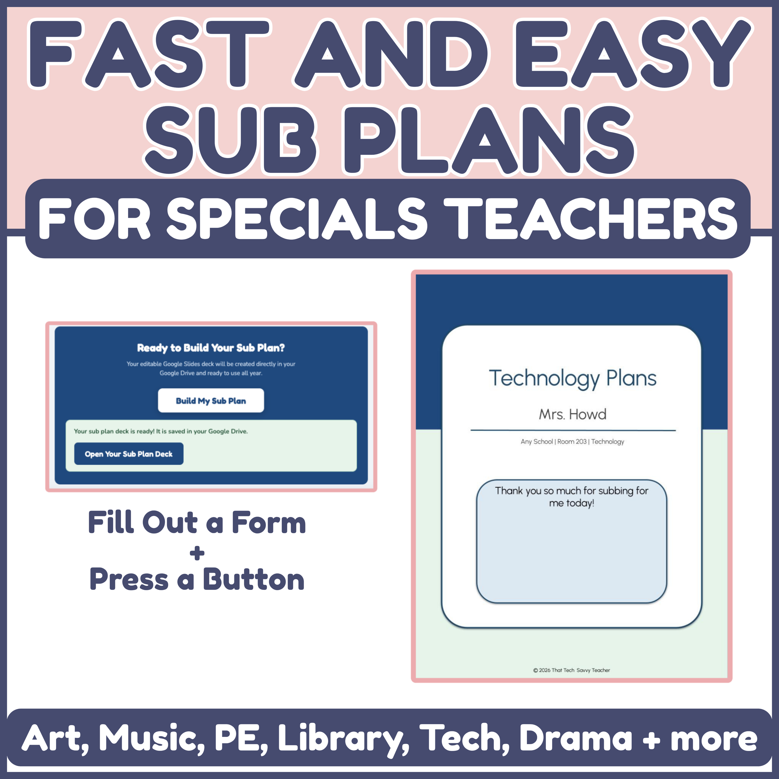 Fast & Easy Sub Plans for Specials Teachers | Editable Google Slides
