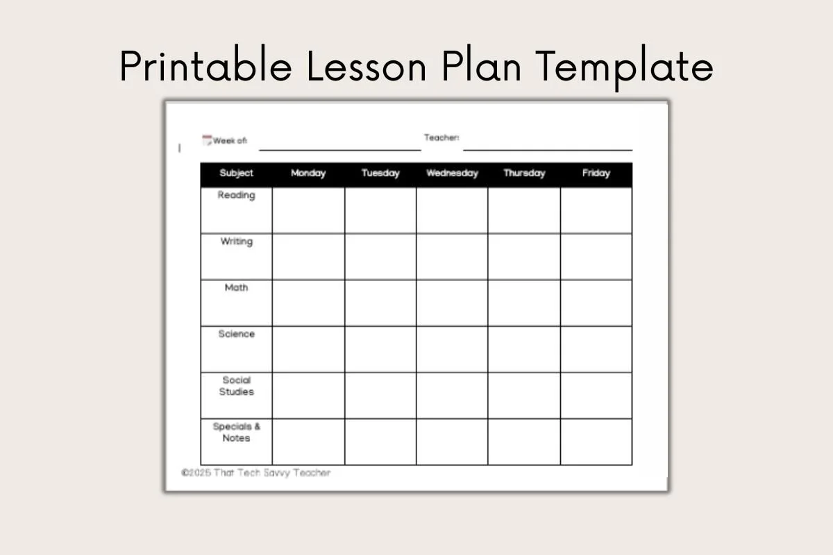 sample of editable printable lesson plan template