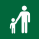 Icon of an adult and child holding hands on a green background