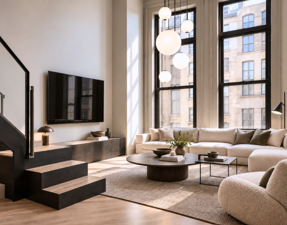 New York loft living room after the redesign