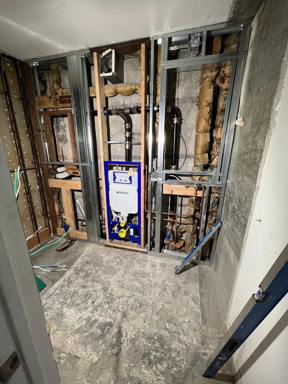 Bathroom opened to the studs during demolition