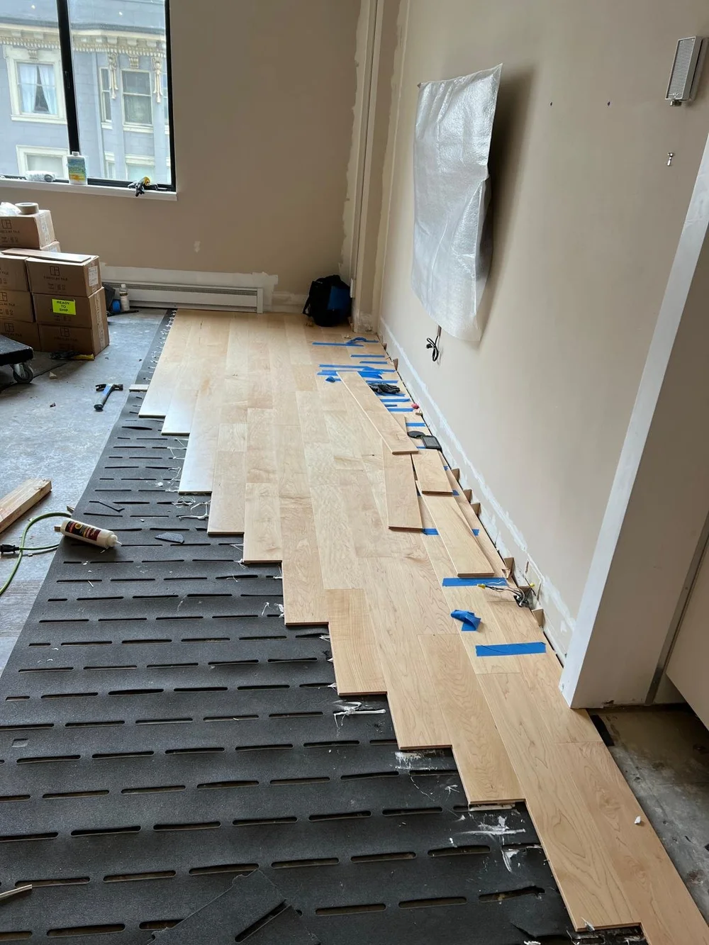 New oak flooring being laid