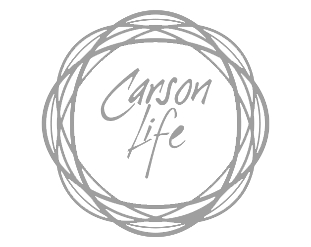 A logo with the text "Carson Life" inside a circular, doodle-style border on a black background.