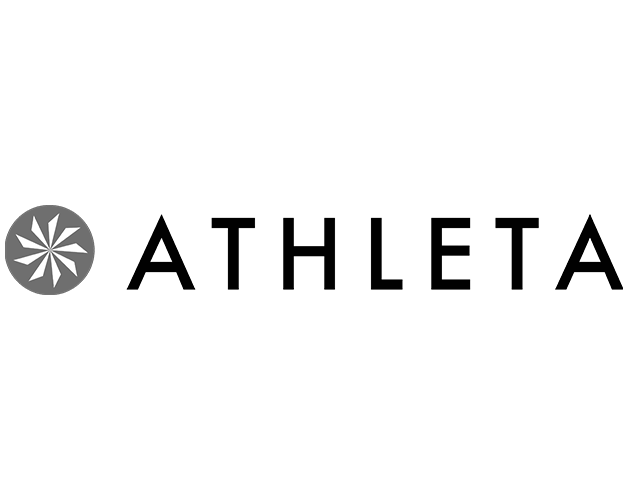 Black and white logo with a stylized star inside a circle on the left and the word 'ATHLETA' next to it.