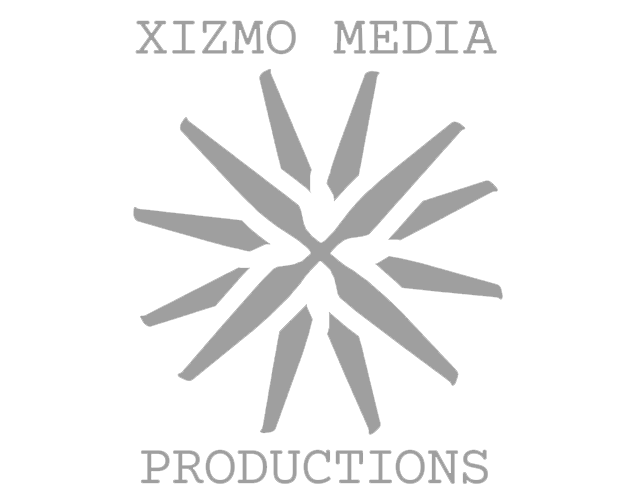 Logo for Xizmo Media Productions featuring a stylized starburst design with the company name at the top and 'Productions' at the bottom.
