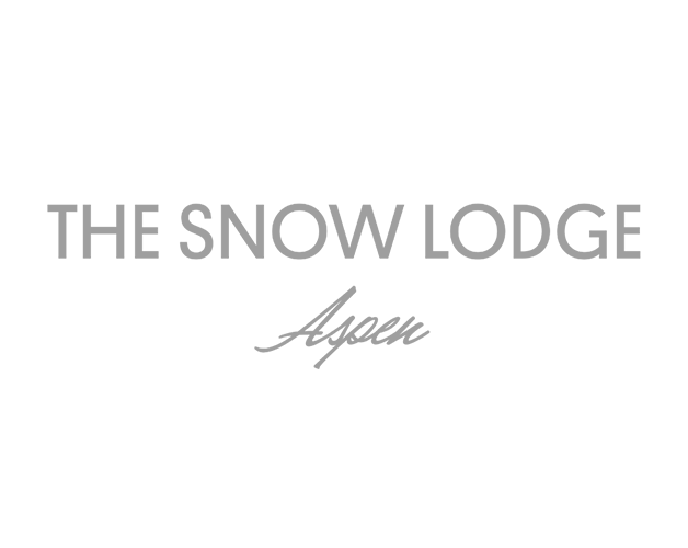 Logo for The Snow Lodge Aspen with stylized text on a black background.