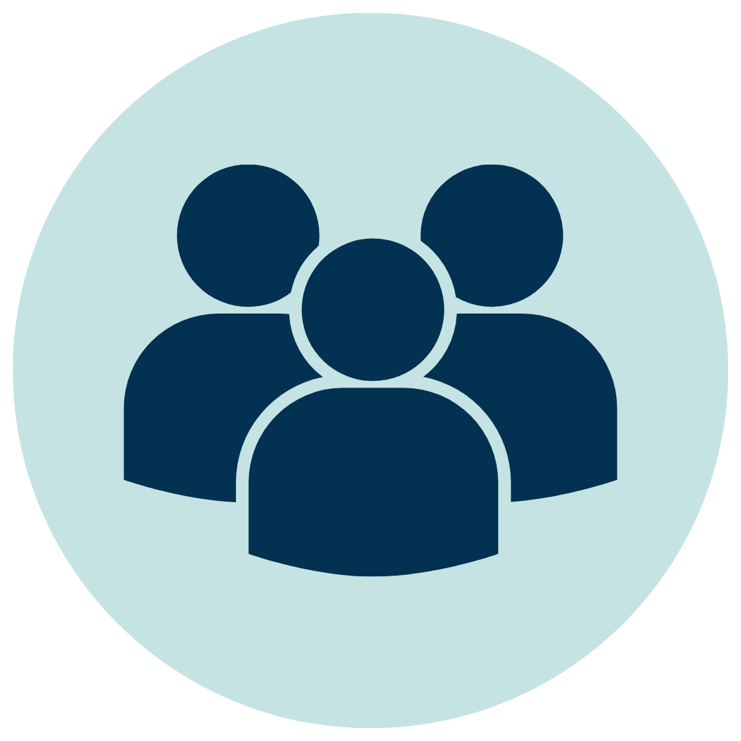 Icon of three people standing together, representing a group or community.