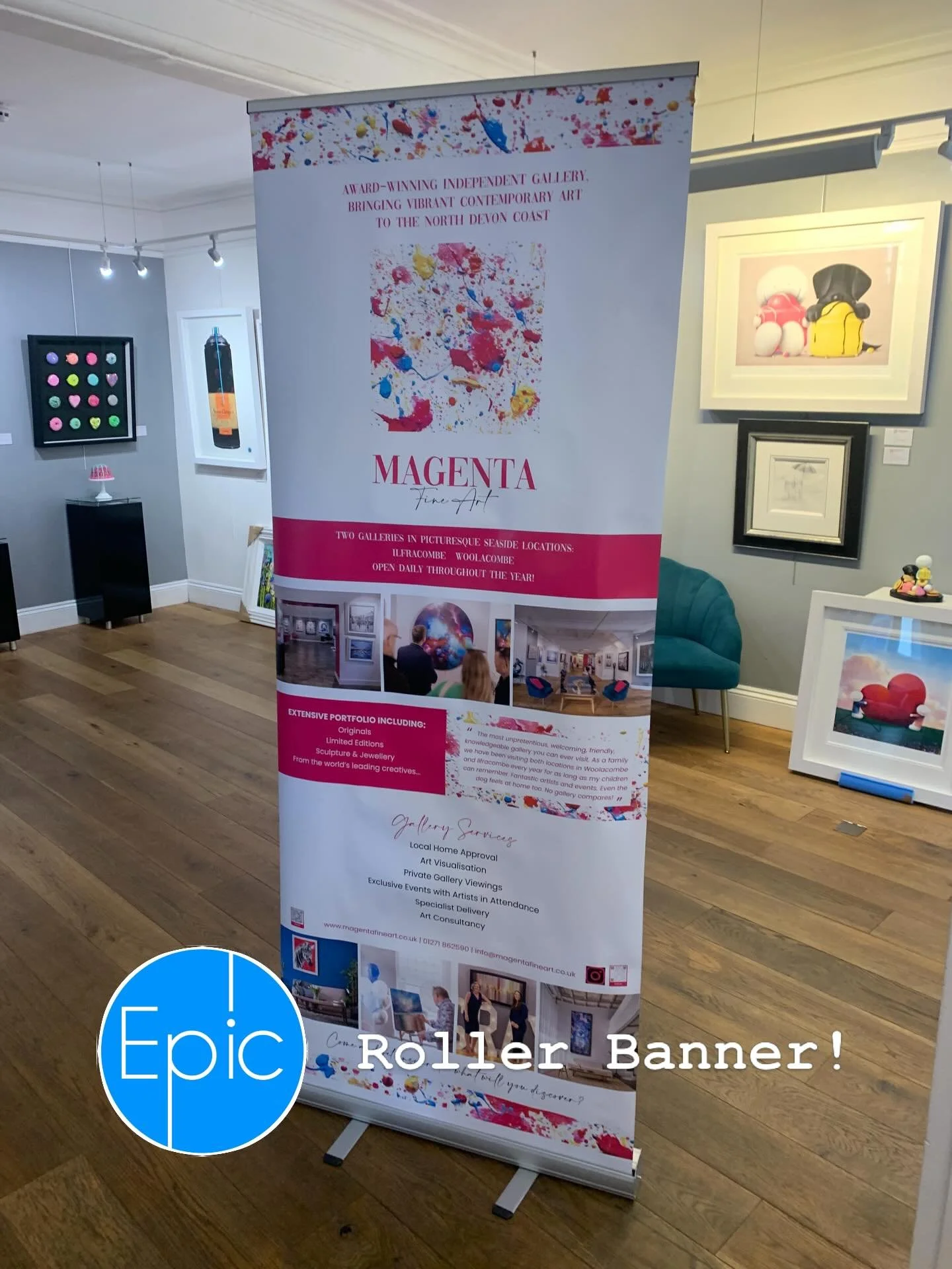 Another job out the door 👌

This roller banner was produced for Magenta Fine Art and is now on display in their gallery. @magentafineart 

The design was created by the client, and I handled the print, production and delivery to bring it to life as 
