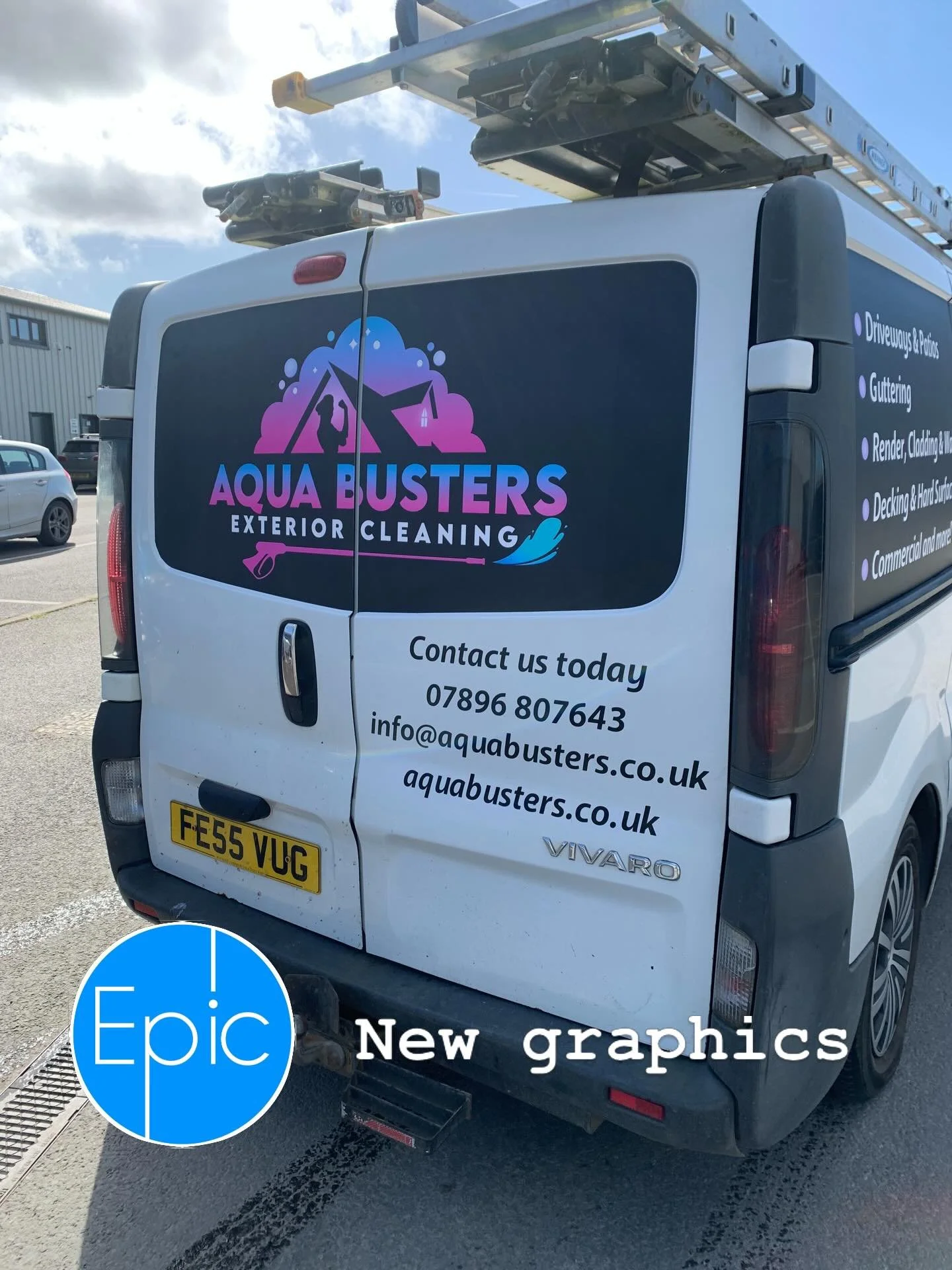 🚐💦 Fresh new look for Aqua Busters Exterior Cleaning! 💦🚐

Another van fully transformed &mdash; designed, printed, cut and installed by us at Epic Graphics. @aqua.busters 

This one was all about making sure the branding really stands out on the 