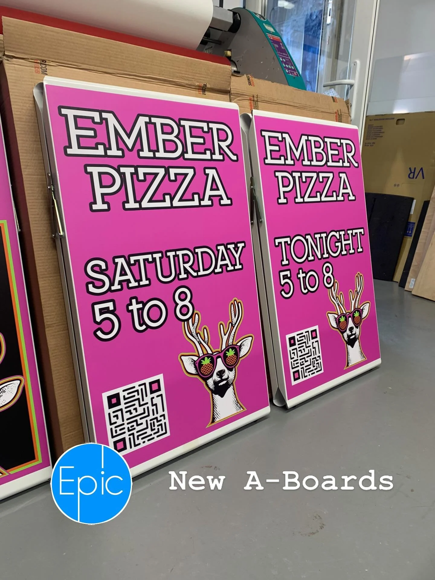 Fresh A-Boards for Ember Pizza 🍕🔥 @emberpizzatruck 

BEST PIZZA EVER!

Really enjoyed putting these together for Ember Pizza 🙌

Designed, printed and built onto solid metal A-boards with a nice big graphic area so they properly stand out on the st