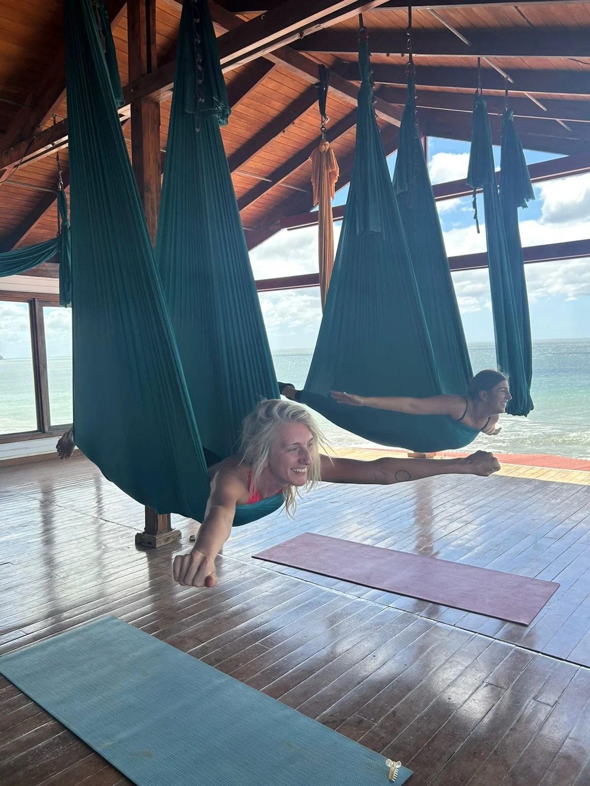 Aerial Yoga at Mag Rock with Maria in Popoyo, Nicaragua