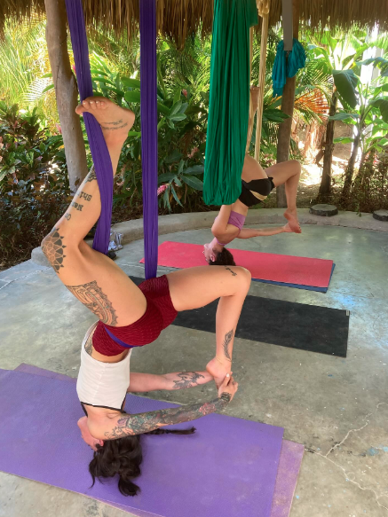 aerial yoga at Sunflower Wellness in Popoyo