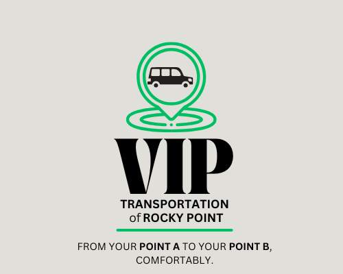 VIP Transportation of Rocky Point logo, featuring a car inside a location pin and the text 'VIP Transportation of Rocky Point'