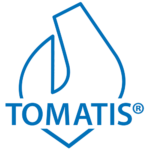 Tomatis logo with a stylized blue and black line drawing of a device above the text