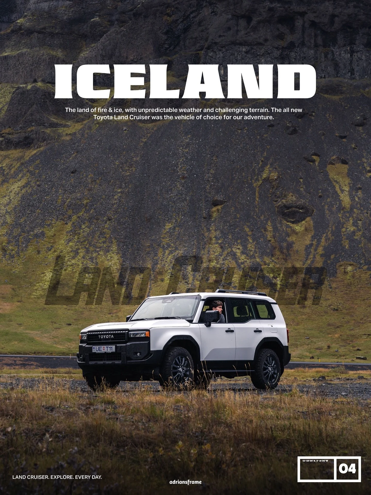 Issue 04. Our Icelandic adventure vehicle of choice, the Toyota Land Cruiser. //

I took these shots towards the end of our trip in the area around L&oacute;magn&uacute;pur Mountain. What a ride the Land Cruiser was, it made light work of any difficu