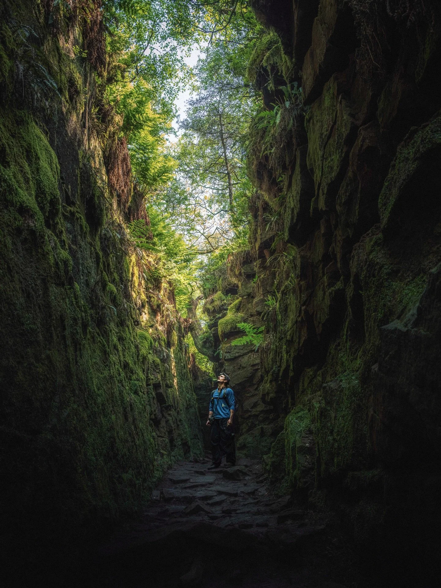 Lud&rsquo;s Church, The Peak District. //

Hidden away the chasm that is Lud&rsquo;s Church acts as a mini rainforest with it&rsquo;s own ecosystem. Vibrant green mosses and ferns stretch across the walls. This day was particularly hot, but down here