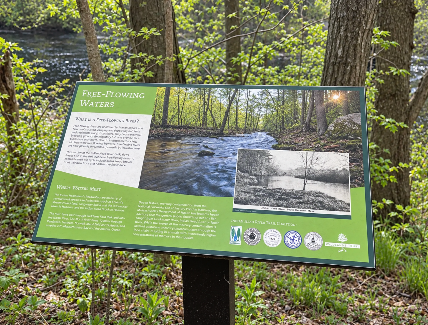 sign along the Indian Head River trail