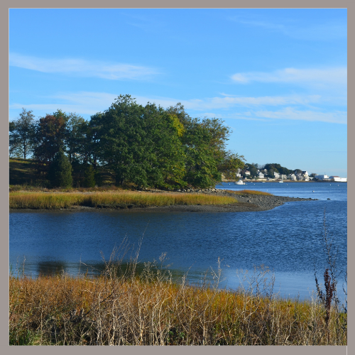 Coastal waterfront and marsh view in Hingham Massachusetts