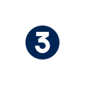Number three inside a dark blue circle