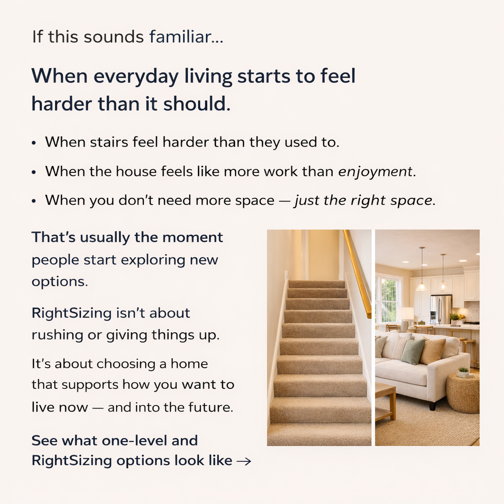 nterior of a one-level, right-sized home designed to make daily living easier