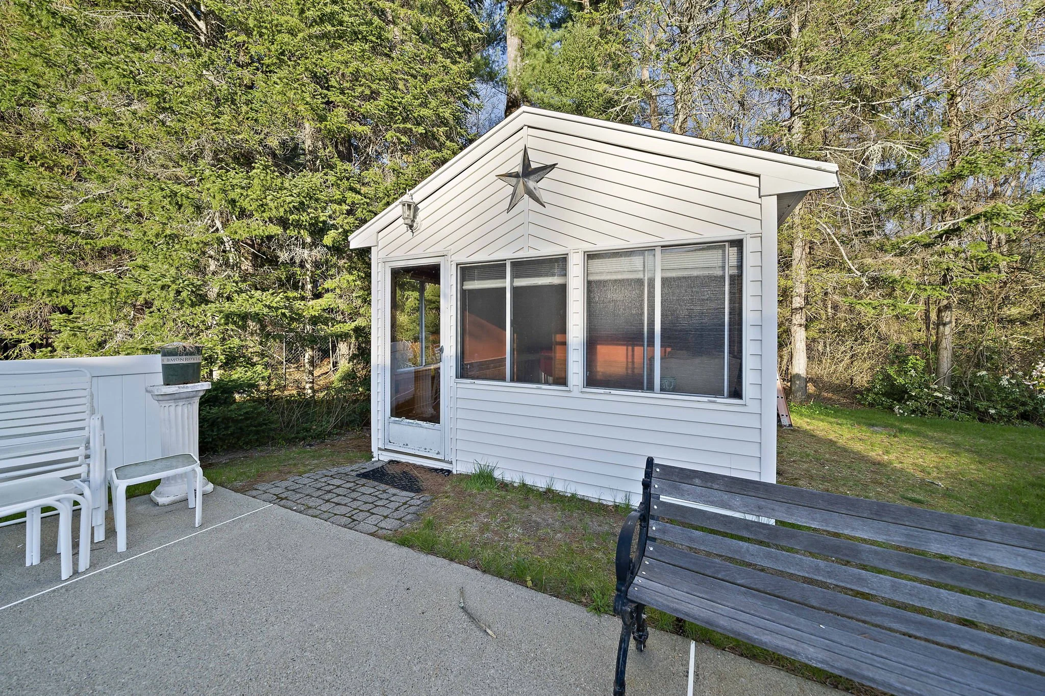 Poolside cabana with changing area and electricity at Hanson MA home