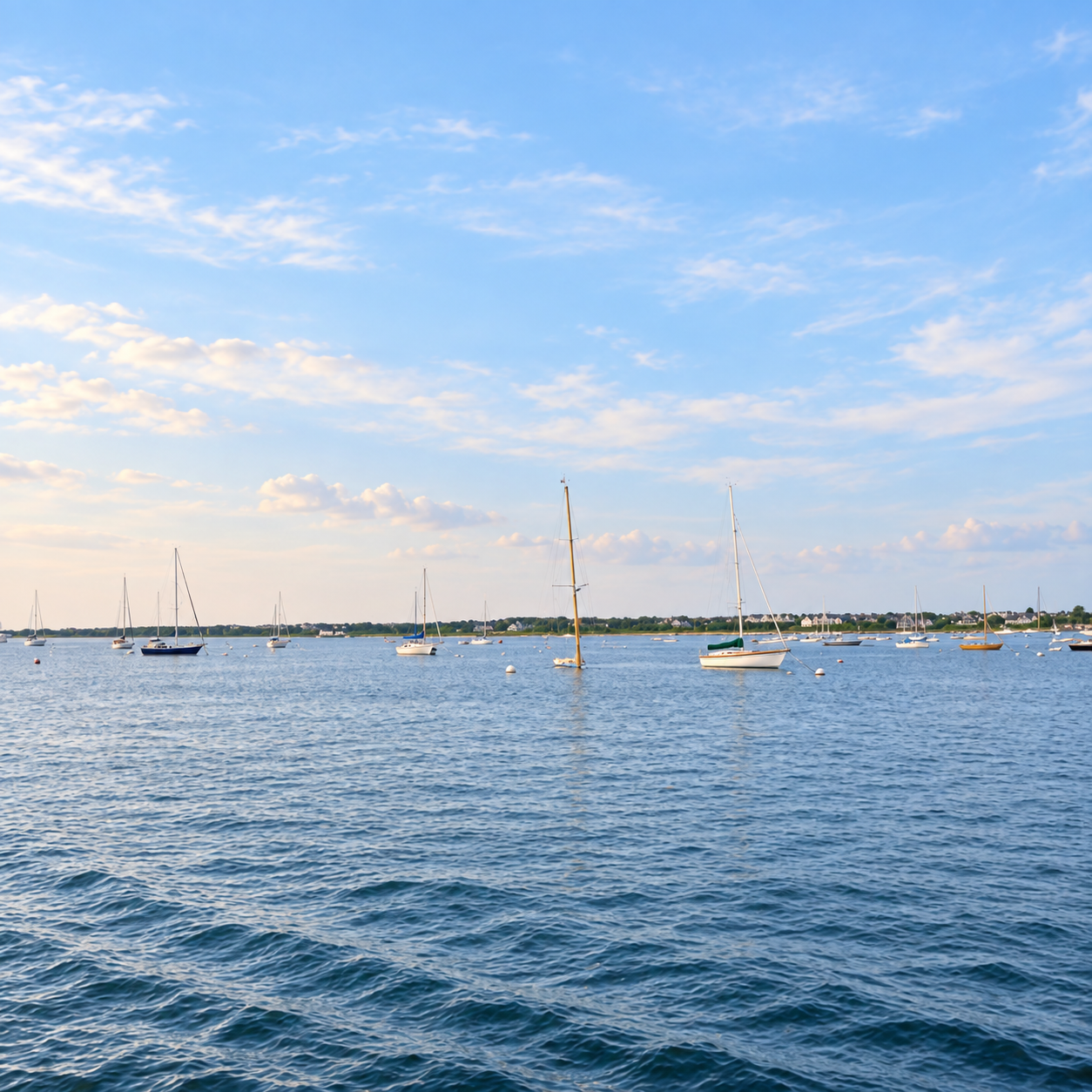 Waterfront view with sailboats near Brant Rock in Marshfield Massachusetts