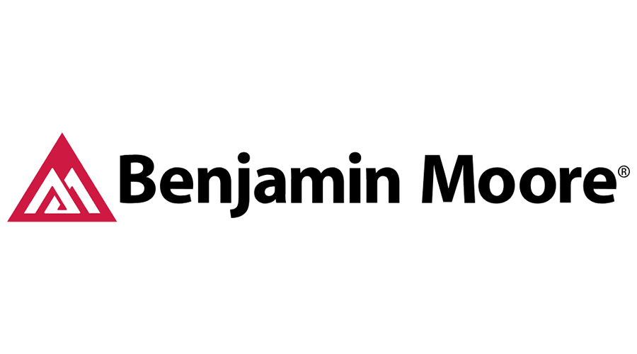 Benjamin Moore logo with red geometric icon and black text. Shows high quality products we use.