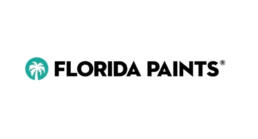 Florida Paints logo with a teal circle containing a white palm tree to the left of the text. Shows high quality products we use.