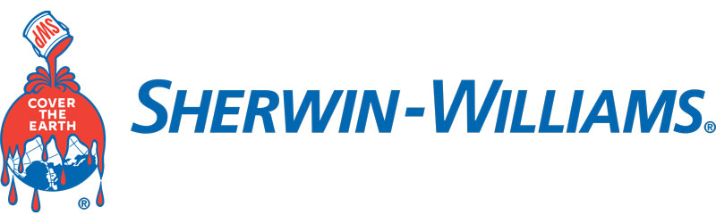 Sherwin-Williams logo with a paint can pouring red paint and the text 'Cover the Earth. Shows high quality products we use.