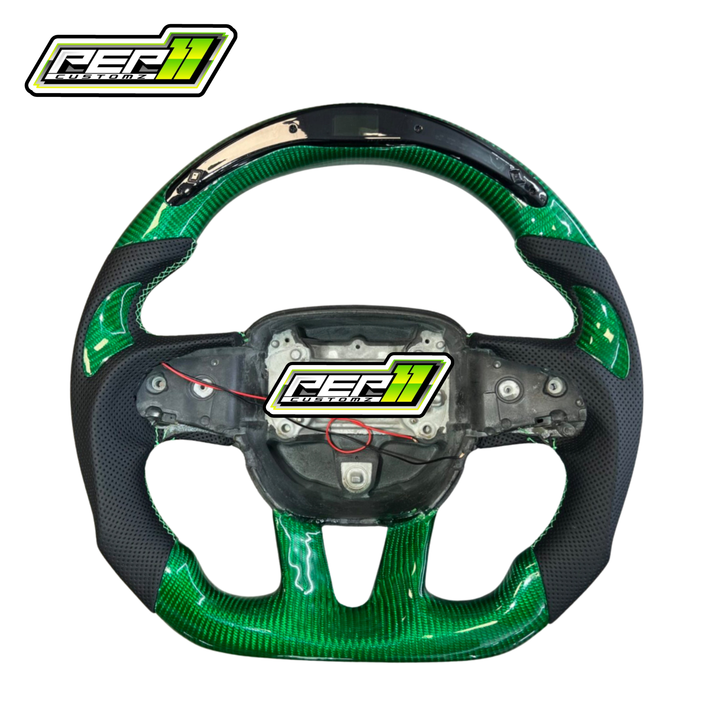 Dodge 2015+ LED Green Carbon Fiber with Black Leather Steering Wheel