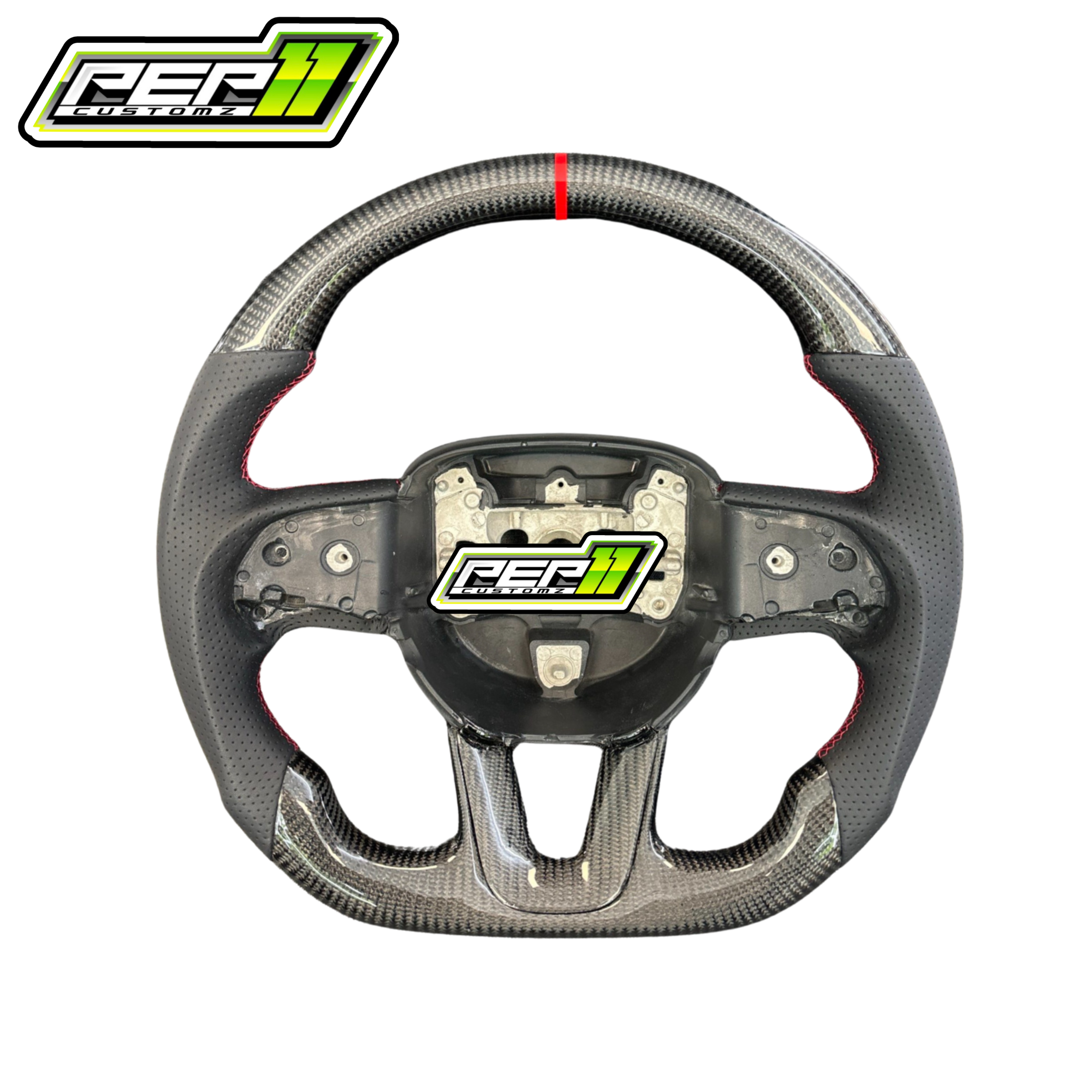 Dodge 2015+ NO LED Carbon Fiber Red Stripe Steering Wheel