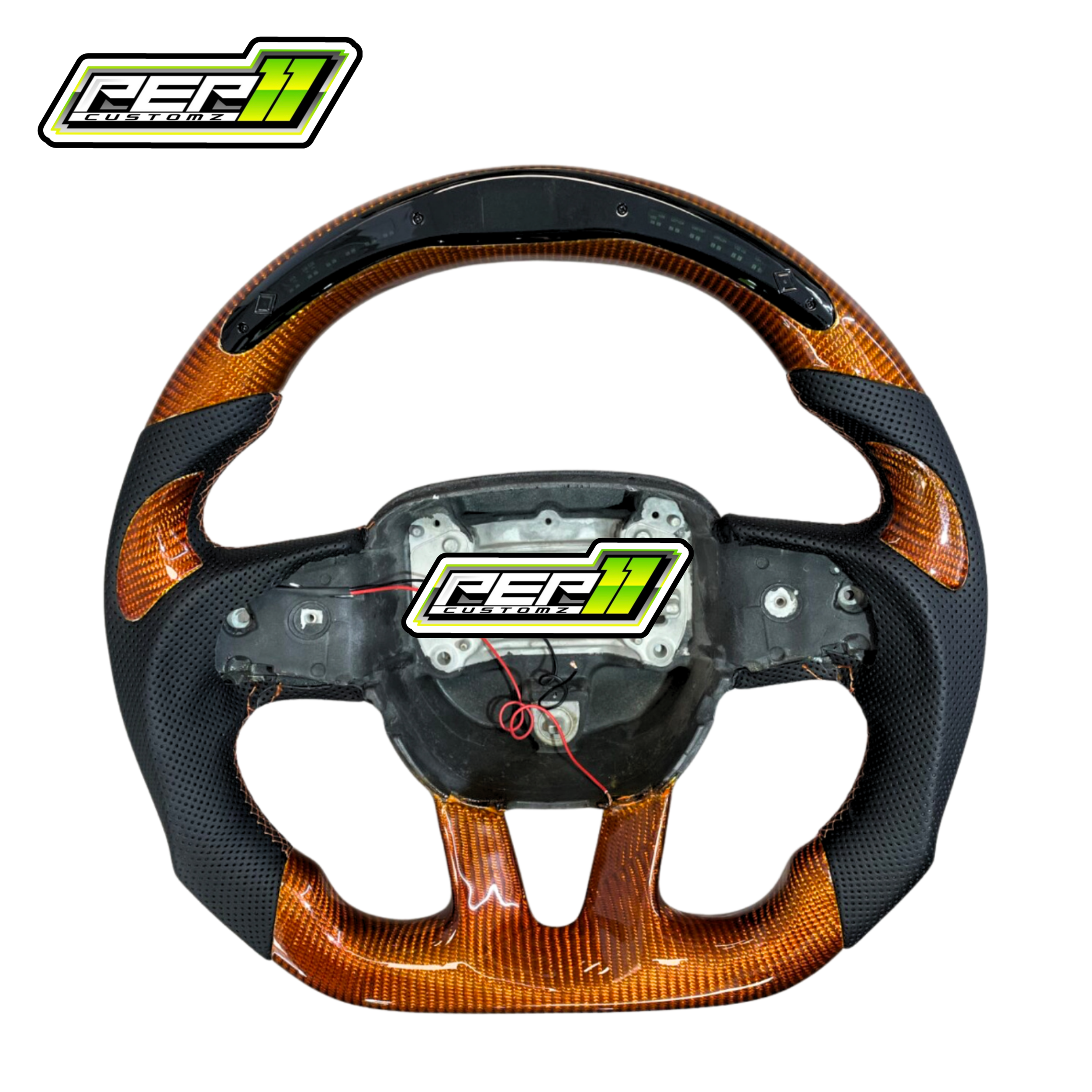 Dodge 2015+ LED Orange Carbon Fiber with Black Leather Steering Wheel