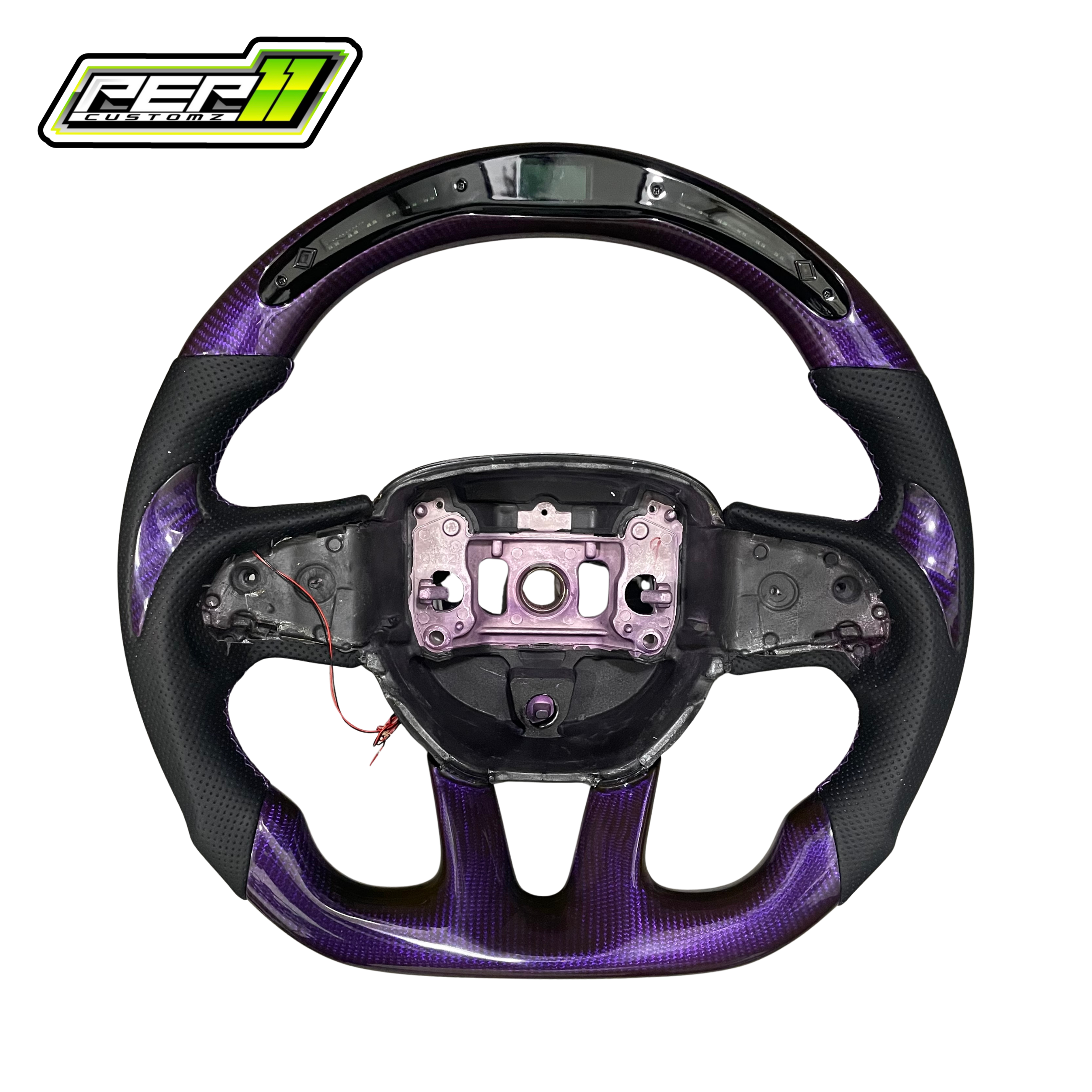 Dodge 2015+ LED Purple Carbon Fiber with Black Leather Steering Wheel