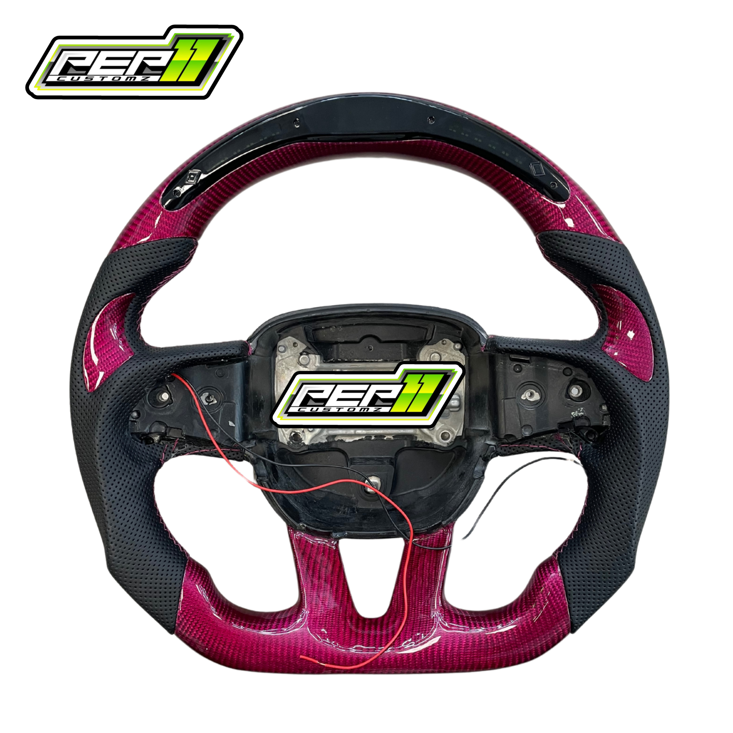 Dodge 2015+ LED Pink Magenta Carbon Fiber Black Leather Steering Wheel