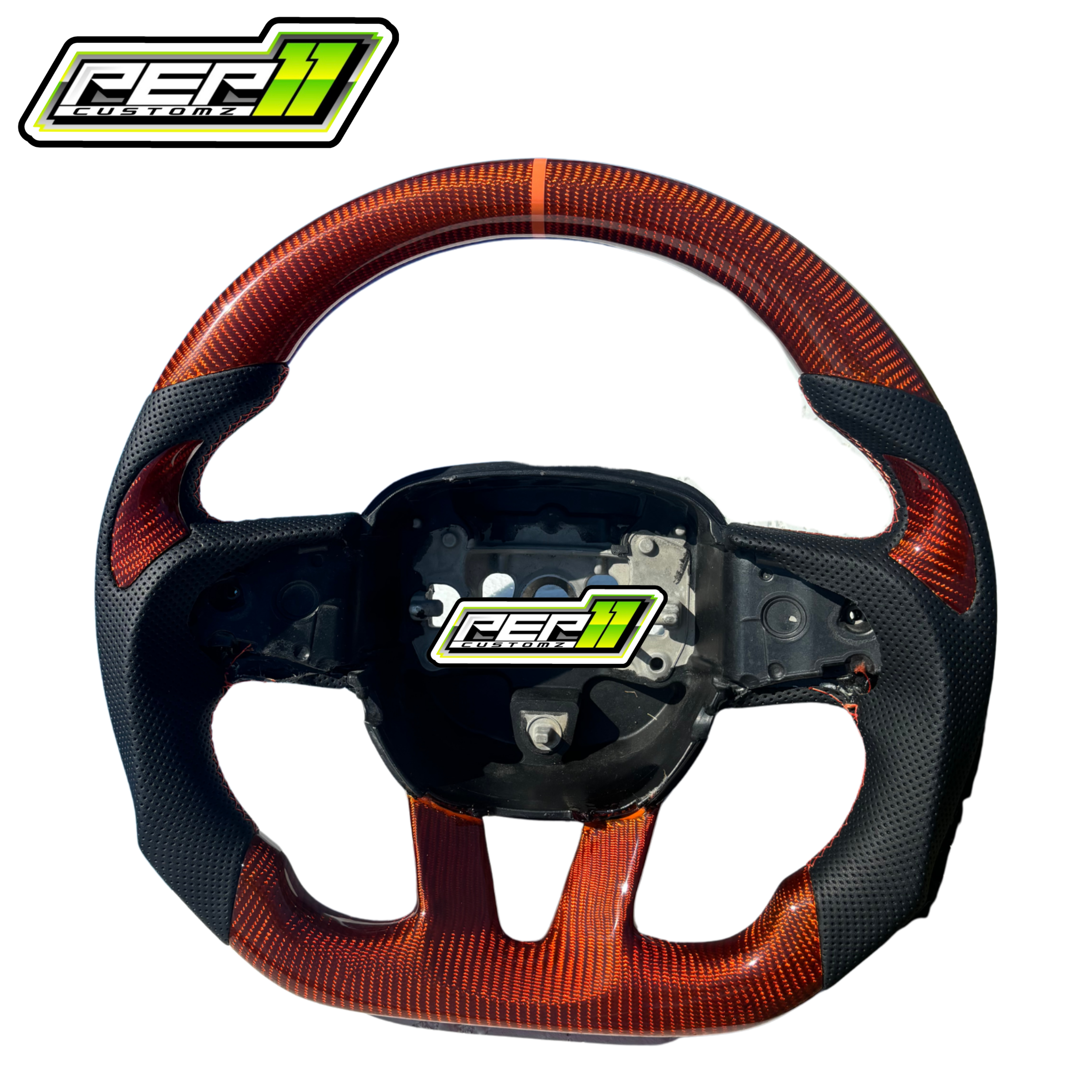 Dodge 2015+ NO LED Orange Carbon Fiber with Stripe Steering Wheel