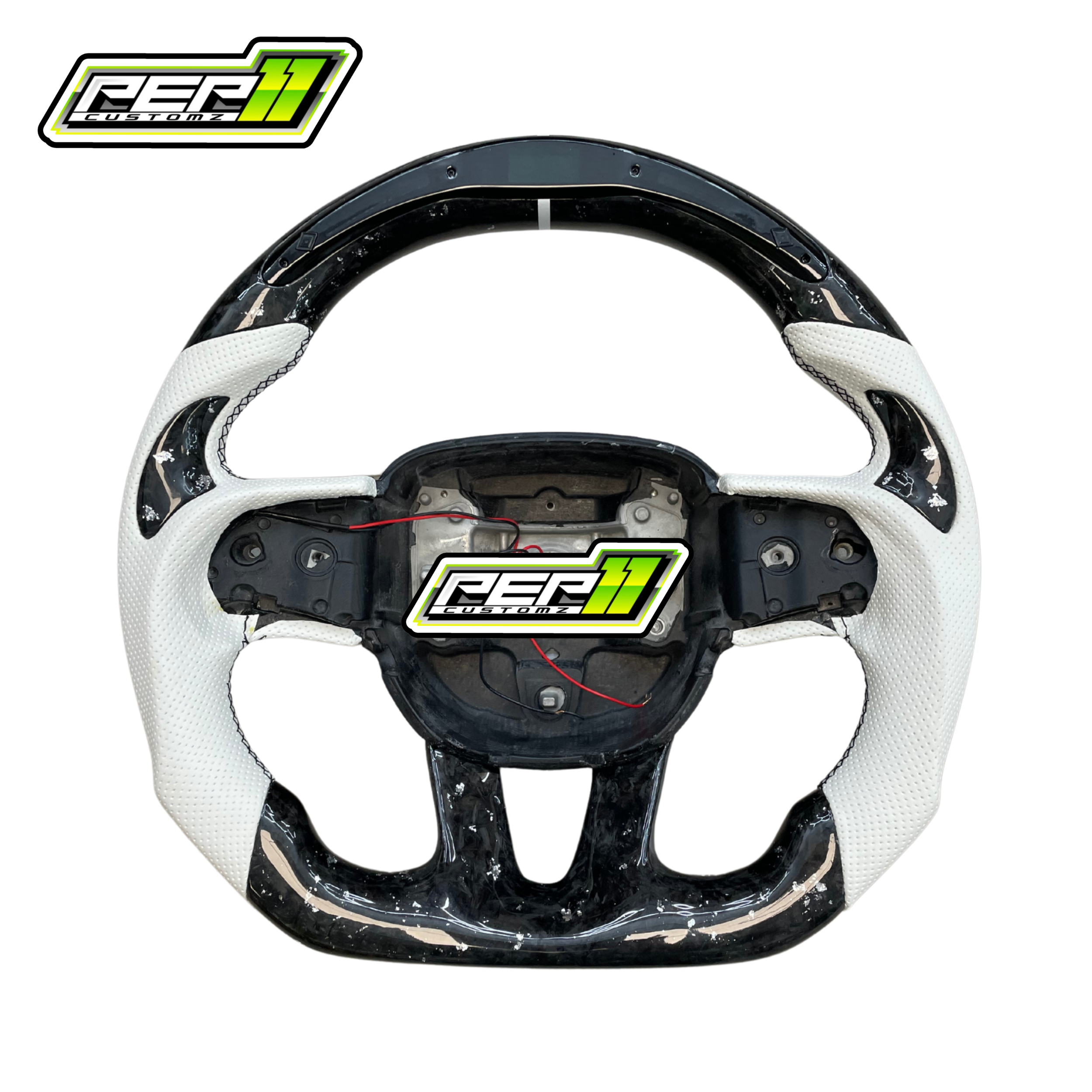 Dodge 2015+ LED Forged Carbon Fiber White Flakes, Leather and Stitch with Black Stitch Steering Wheel (Copy)