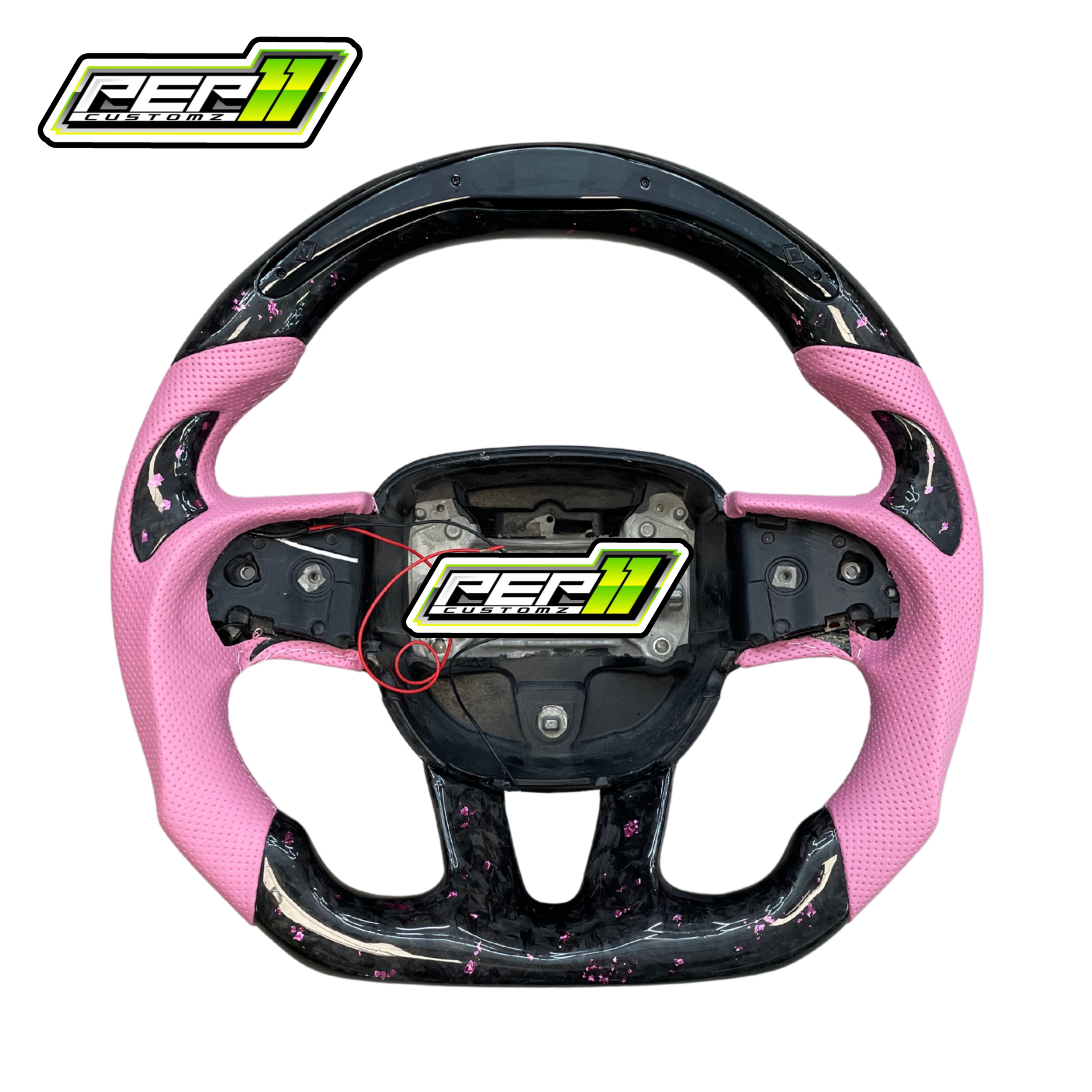 Dodge 2015+ LED Forged Carbon Fiber Pink Flakes with Pink Leather Steering Wheel