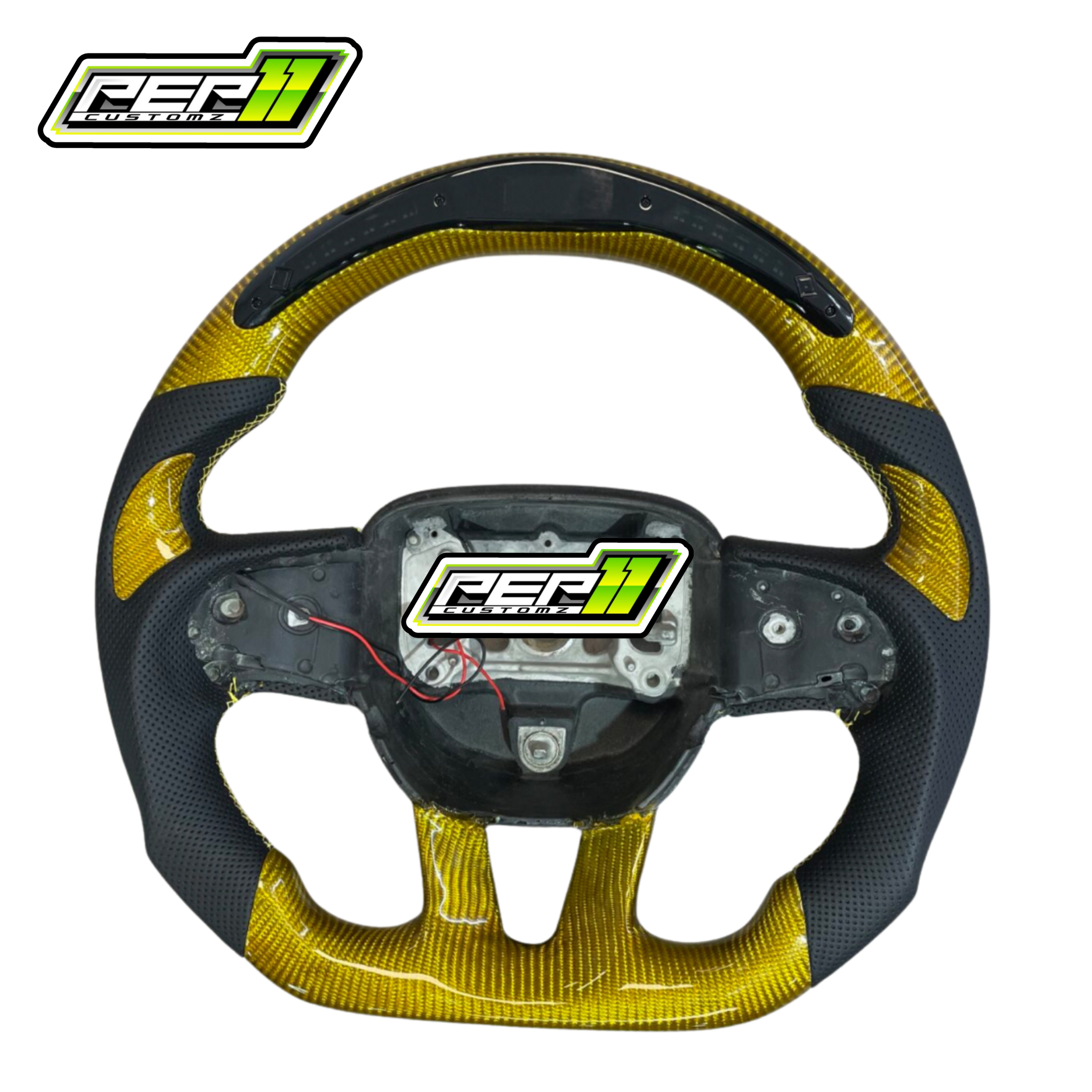 Dodge 2015+ LED Yellow Carbon Fiber with Black Leather Steering Wheel