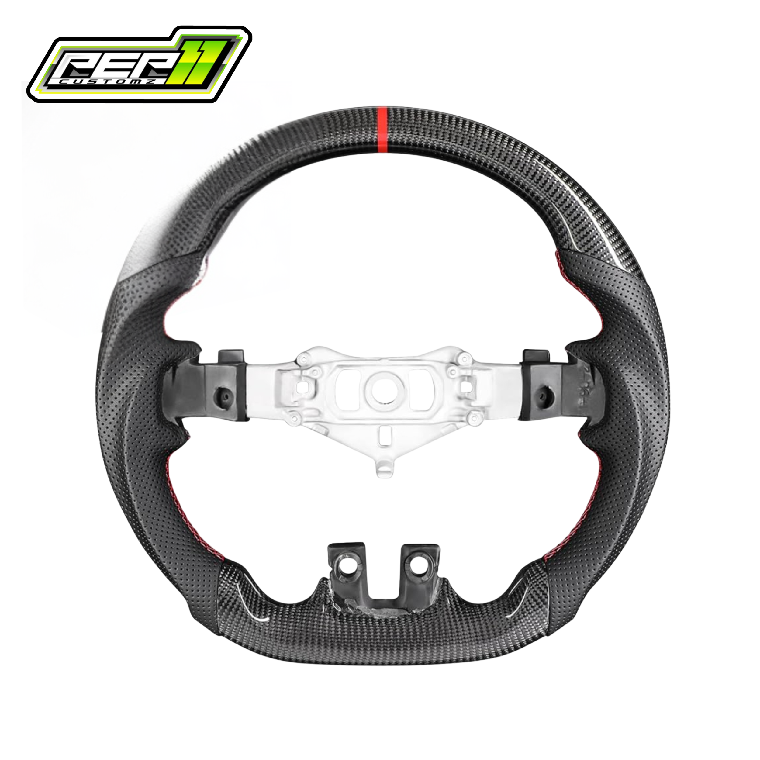 Mustang 2015-17 NO LED Carbon Fiber Red Stripe Steering Wheel