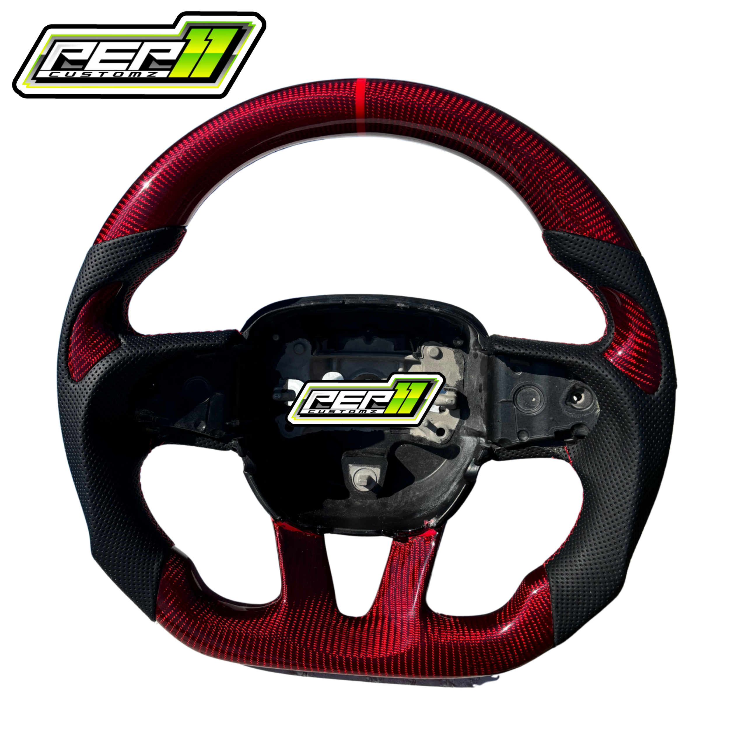 Dodge 2015+ NO LED Red Carbon Fiber with Stripe Steering Wheel